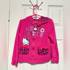 Pre-owned Girls Pink Hello Kitty print zipper jacket with hoodie/ size: 6